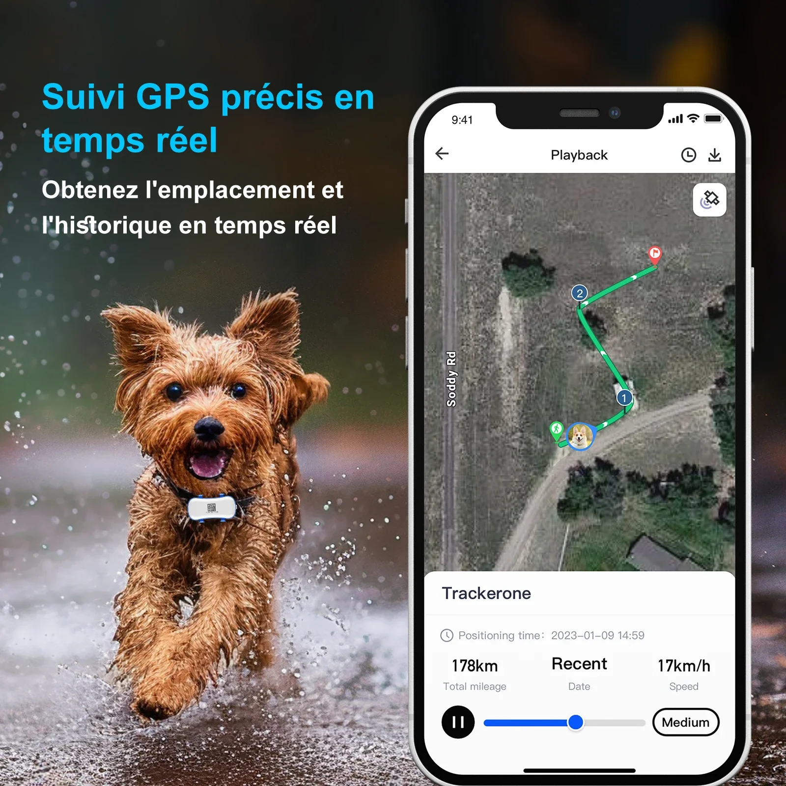 Smart Waterproof GPS Tracker for Dogs and Cats with Beep Sound, Light, Optional Collar and Low Service Fee for Safe Tracking