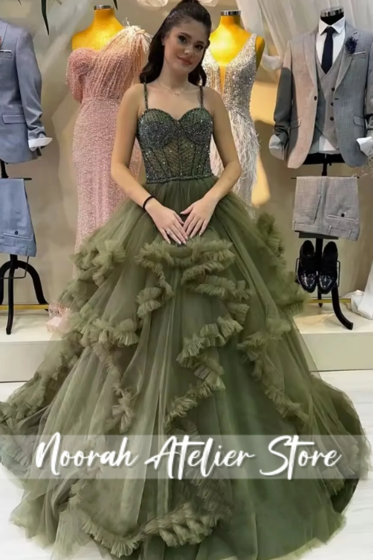 حكيم الأخضر الرسن ألين تول المملكة العربية السعودية فساتين السهرة الفاخرة 2025 فساتين الزفاف الحبيب حفلة موسيقية فستان طويل مخصص