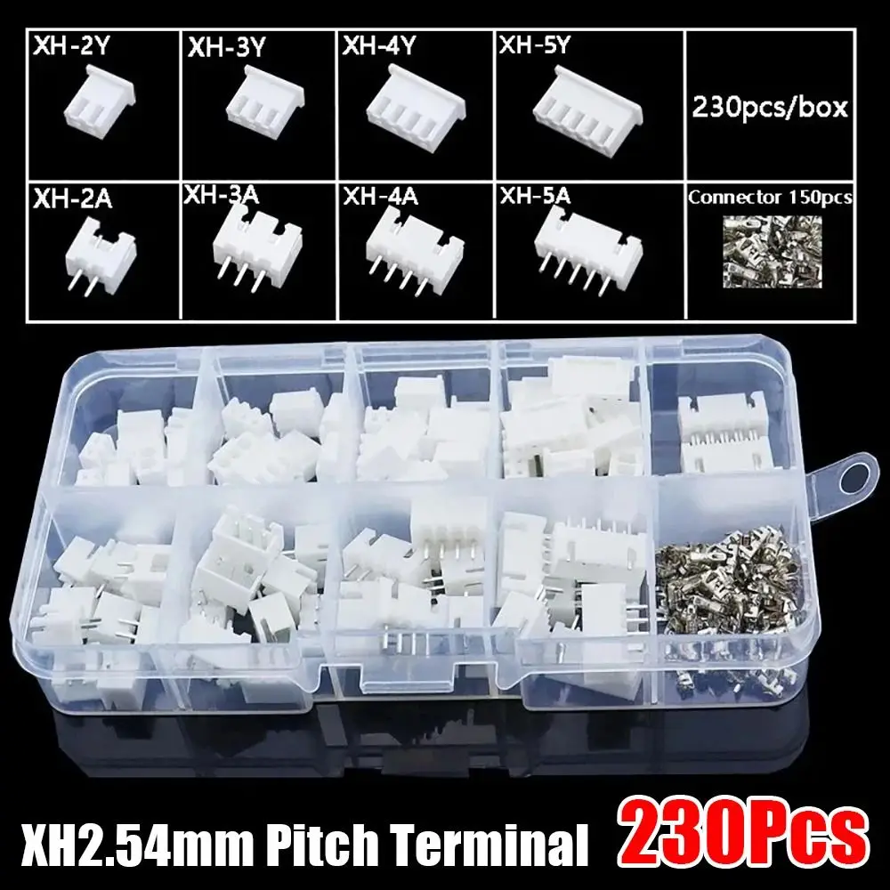 230Pcs New XH2.54 2.54mm Pitch Terminal Male And Female 2p 3p 4p 5pin Pin Connector 4 Value Housing Kit Terminal Connector Kit