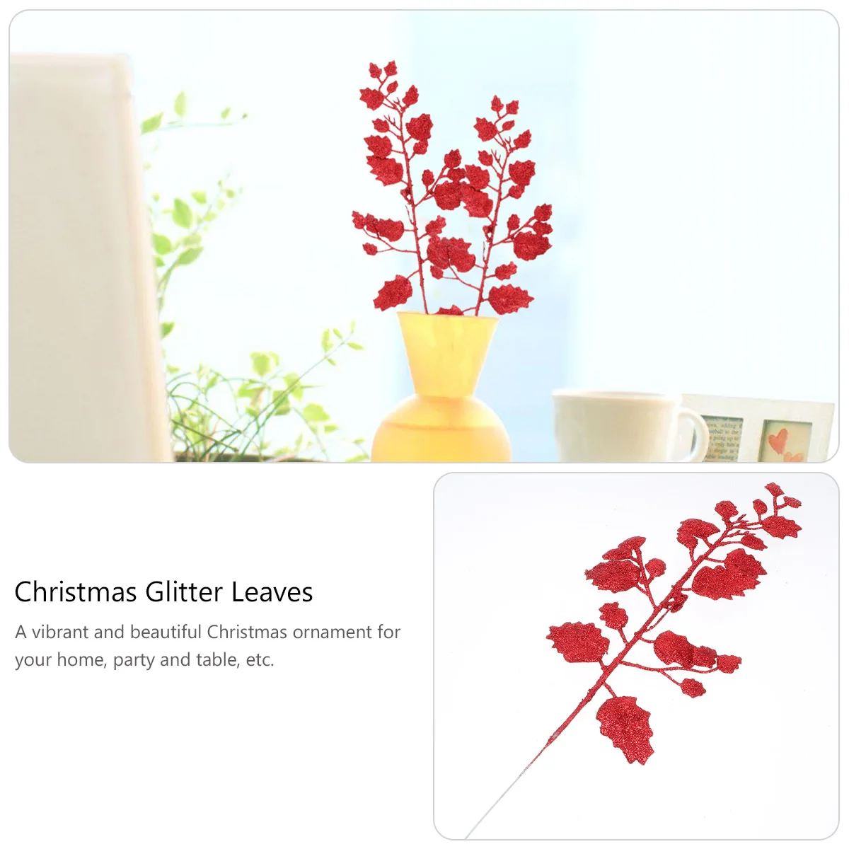 

10 Pcs Simulated Leaves Christmas Glitter Faux Decorative nament Shiny Bay Fall Holiday Wedding Birthday Tea Party Crafting