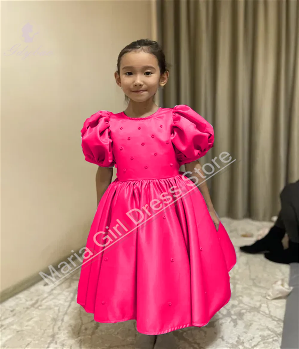 Abito da ragazza di fiori color lavanda, maniche corte a bolle gonfie, adatto per matrimoni, feste di compleanno per bambini, foto