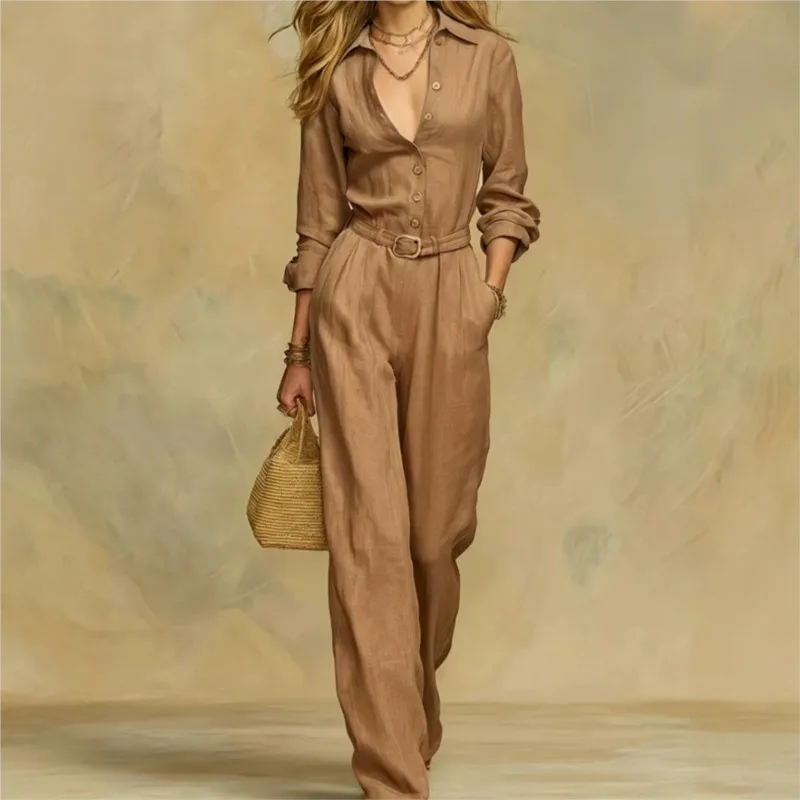 2026 New Autumn Women's Jumpsuit Solid Color With Pocket Buttons Fashionable And Comfortable Commuting Versatile Unique Jumpsuit view 3