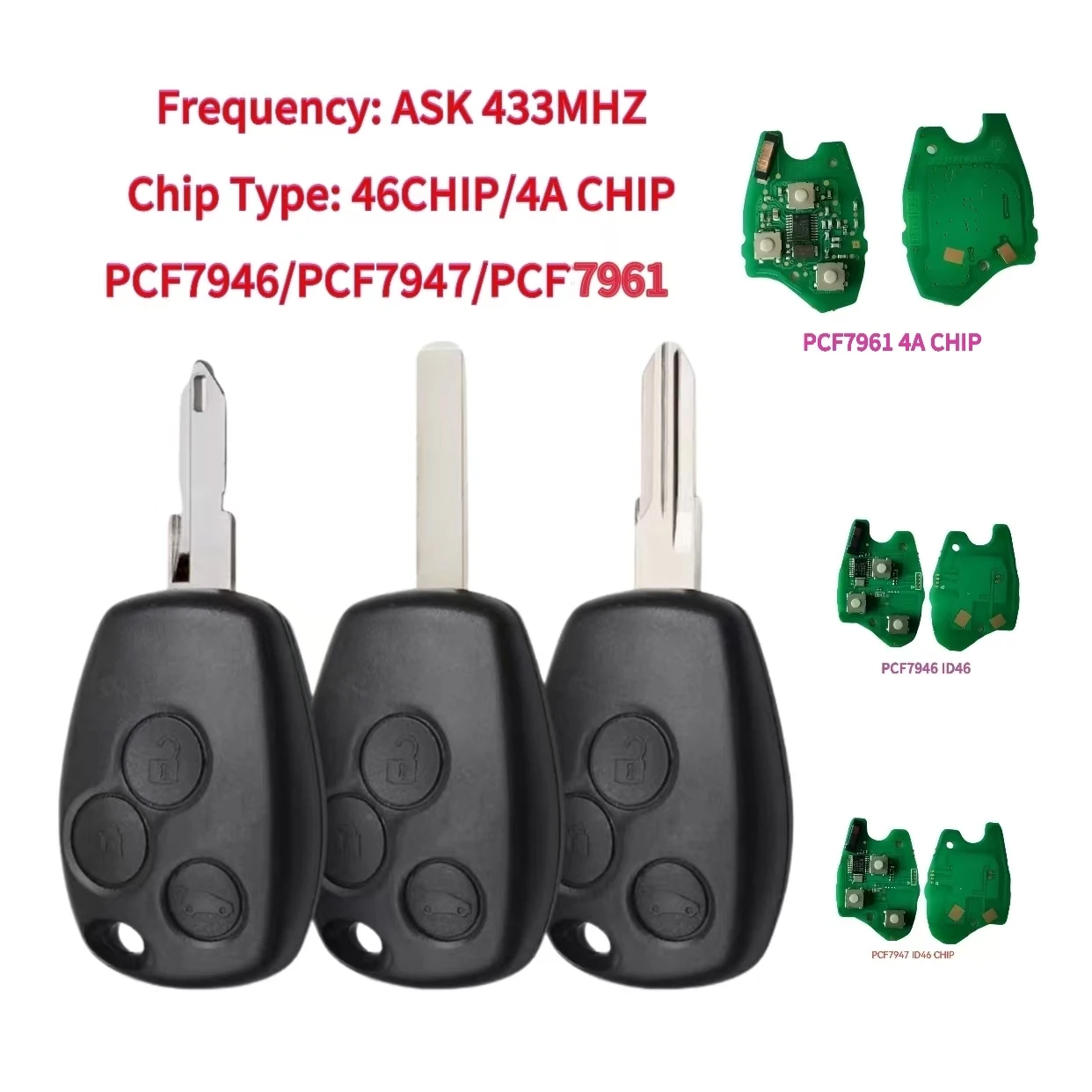 

JINGXIN Remote Key PCF7946/pcf7947/4A Chip 3BT 434MHz For Renault Trafic Vivaro Primastar Movano Replacement Control Fob Keyless