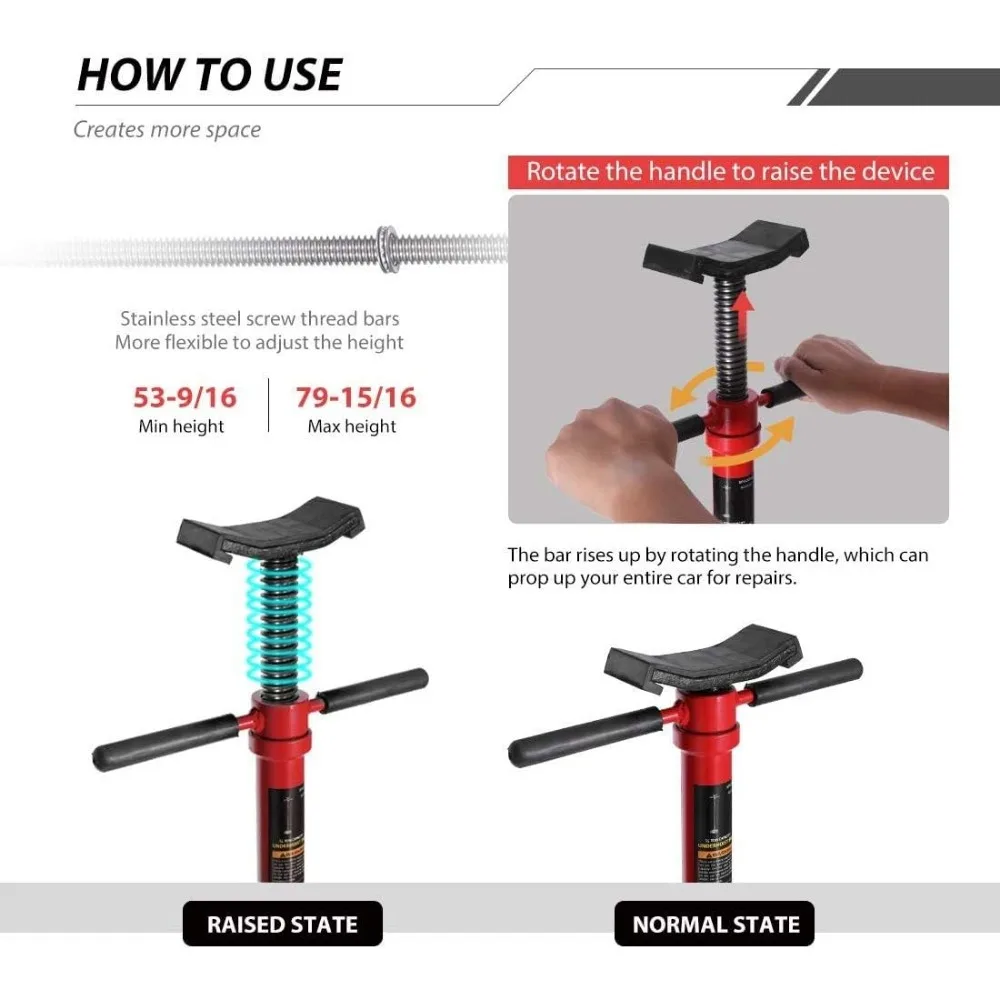 حامل جاك بسعة 3/4 طن قابل للتعديل مع محمل تحميل 1650 رطل، نطاق ارتفاع 52-76 بوصة، وقطر قاعدة 12 بوصة