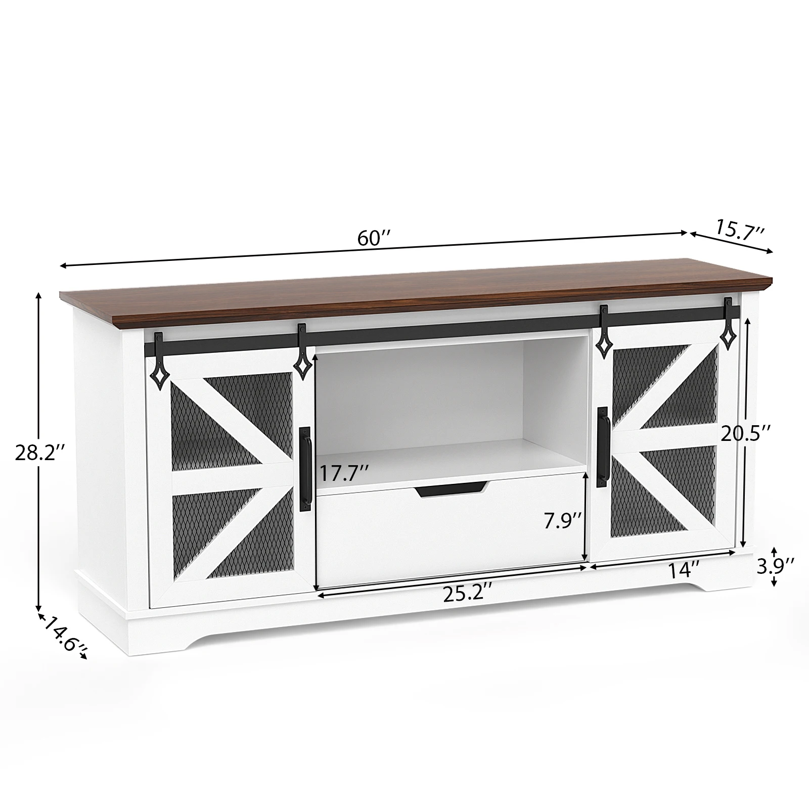 Modern TV Stand for TVs up to 60’’, Entertainment Center w/1 Drawer & 2 Storage Cabinets, Large Media Console Cabinet image 3