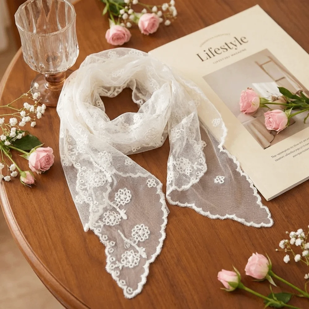 

Fashionable Accessory Long Scarf Lace Embroidery Scarf Solid Color Elegant Decorative Scarf Thin Scarf Women Scarf Women Fashion