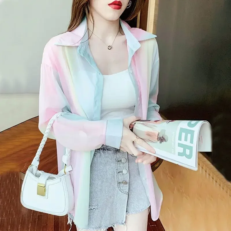 

Women's Shirt and Blouse V Neck Thin Style Button Up Female Tops Tunic Elegant Youthful Clothing Sales Aesthetic Fashion JJ144