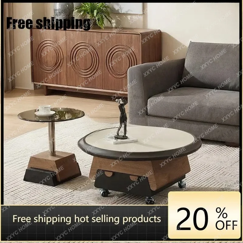 

L modern simple walnut removable coffee table combination storage round coffee table