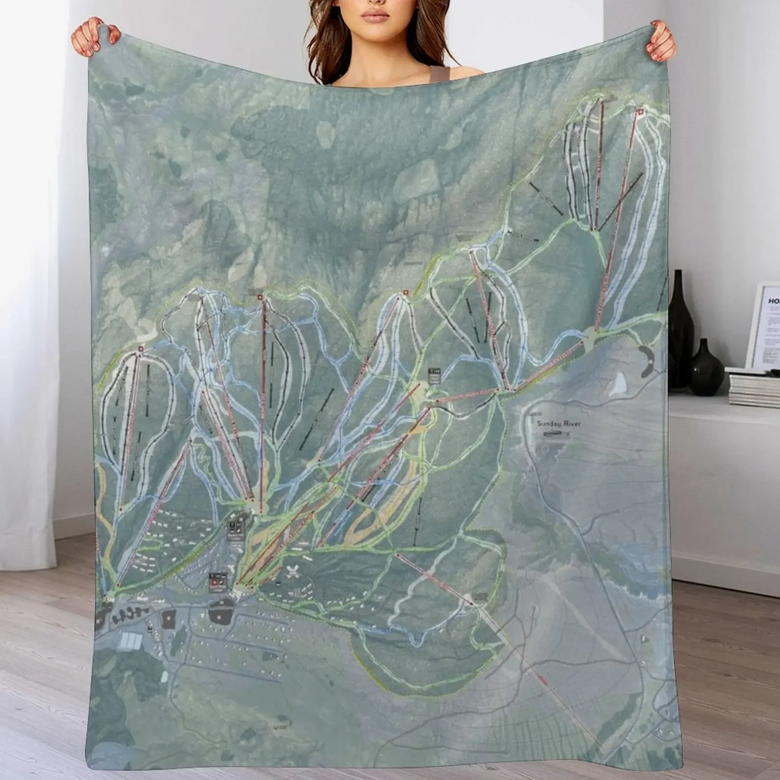 

Sunday River Resort Trail Map Throw Blanket Breathable Lightweight Blanket for Adults Kids