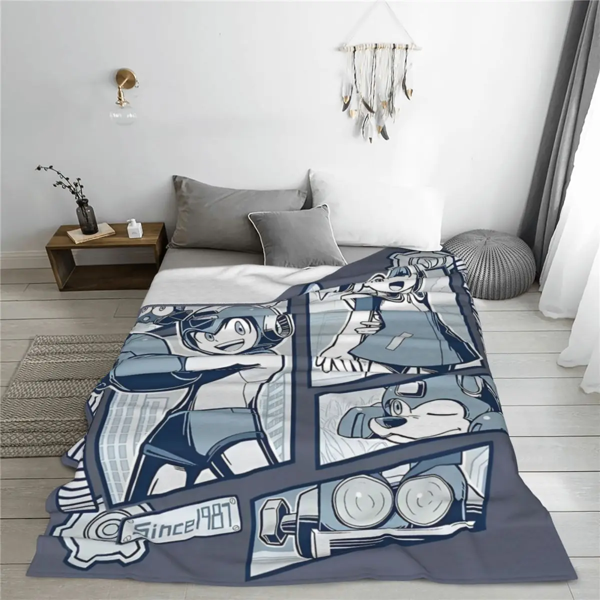 Mega Man Cartoon Rockman Game Knitted Blankets Robot Masters Fuzzy Throw Blanket Decoration Soft Warm Multi-function Rug Piece