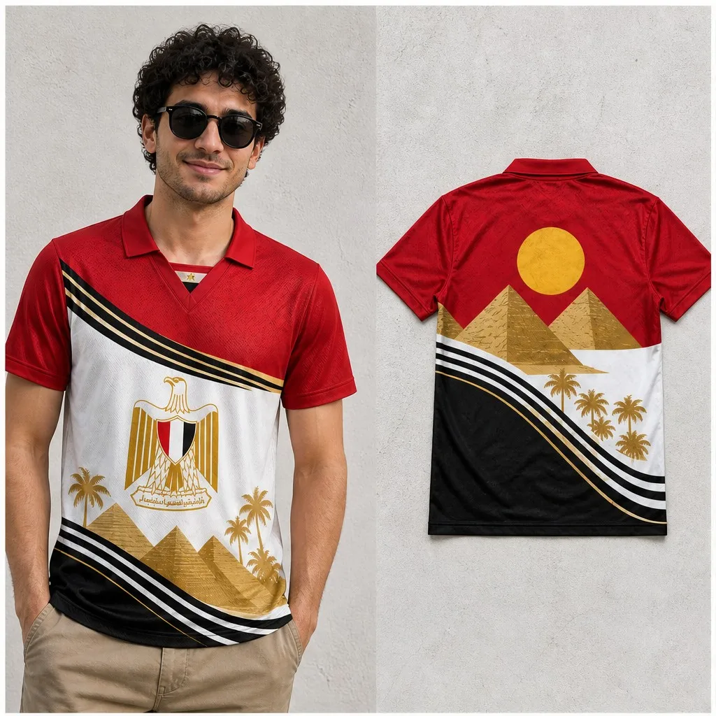 Mens Half Polo V Neck T Shirt Egypt Eagle Pyramid Desert Sun Graphic Short Sleeve Casual Athletic Jersey Summer Top Cultural Tee