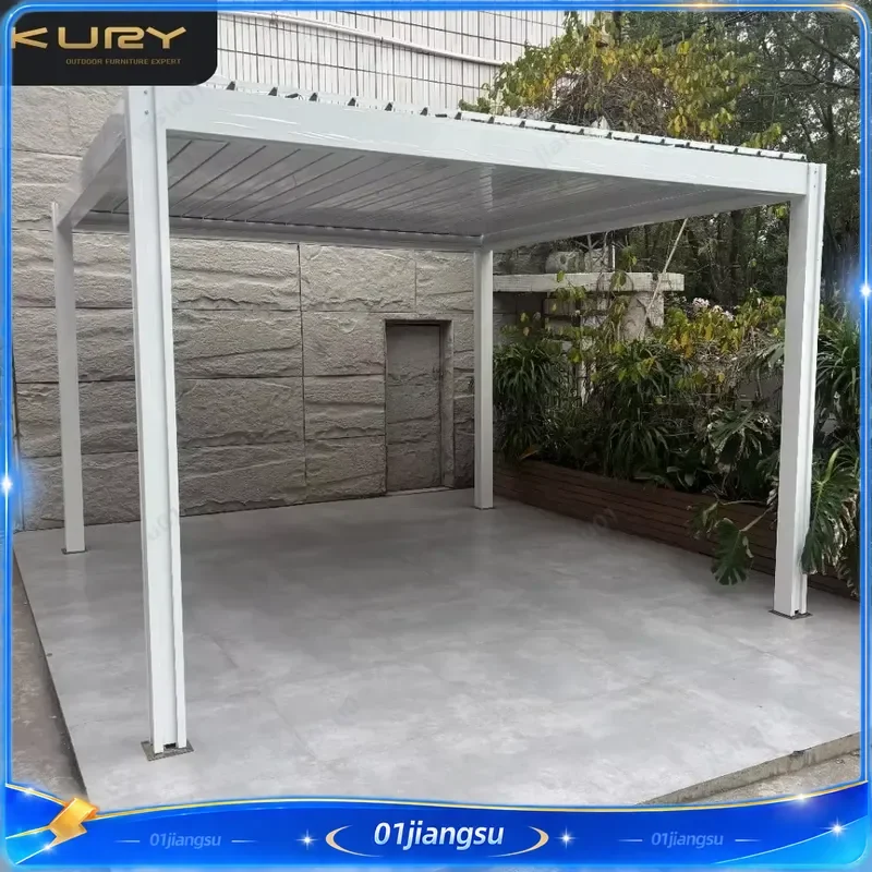 Waterproof Motorized Aluminum Pergola Retractable Louvered Roof Bioclimatic Garden Gazebo Adjustable Outdoor Patio Canopy