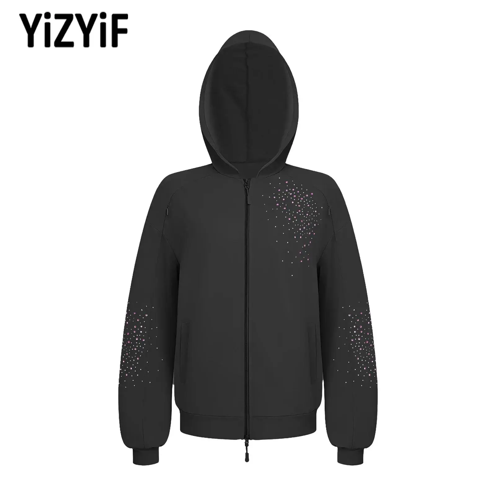 Adults Womens Special Needs Clothing Dialysis Hooded Sweatshirt Arm Zipper Long Sleeves Rhinestones Jacket for Casual Daily Wear