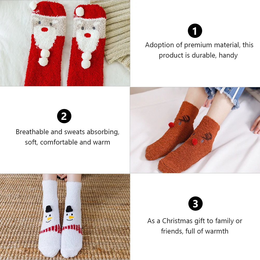 3Pairs Cartoon Socks Elastic Material Breathable Sweatabsorbing Soft Comfortable Warm Skinfriendly Odorless Christmas