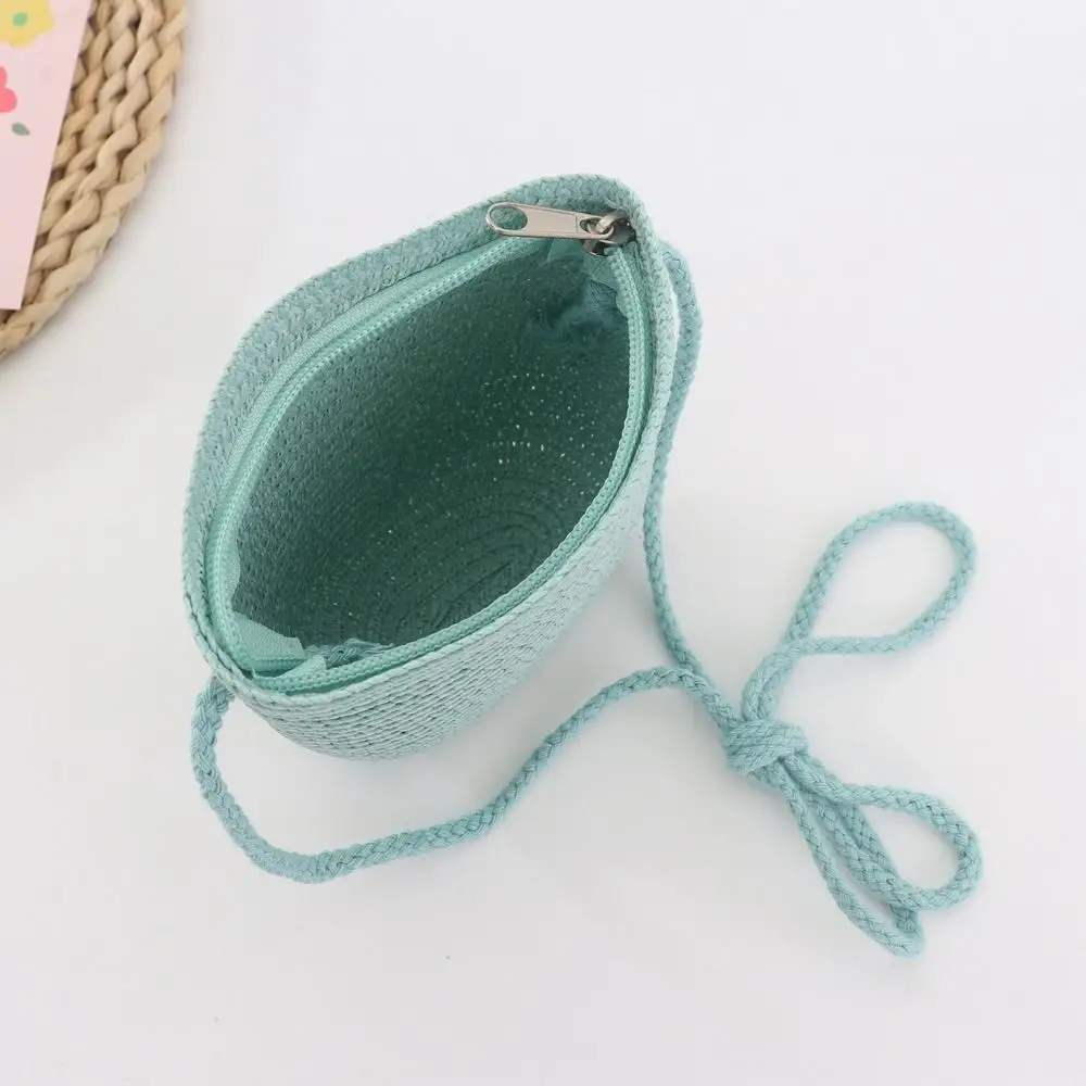 Straw Summer Pure Color Children Girls Shoulder Bag Coin Purse Crossbody Bags