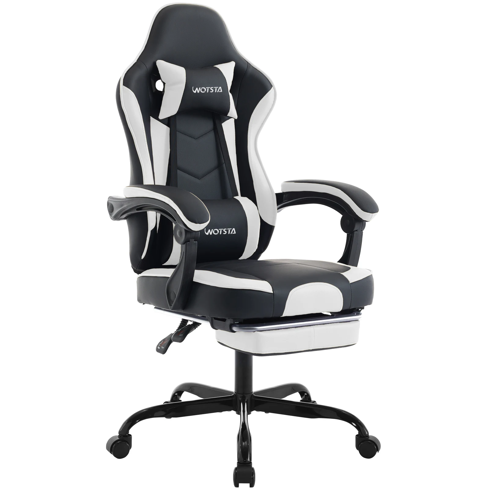 WOTSTA Gaming-Stuhl mit Fußstütze, Gamer-Stühle, ergonomisch, mit Lendenkissen, Kopfstütze, höhenverstellbarer Bürostuhl ﻿