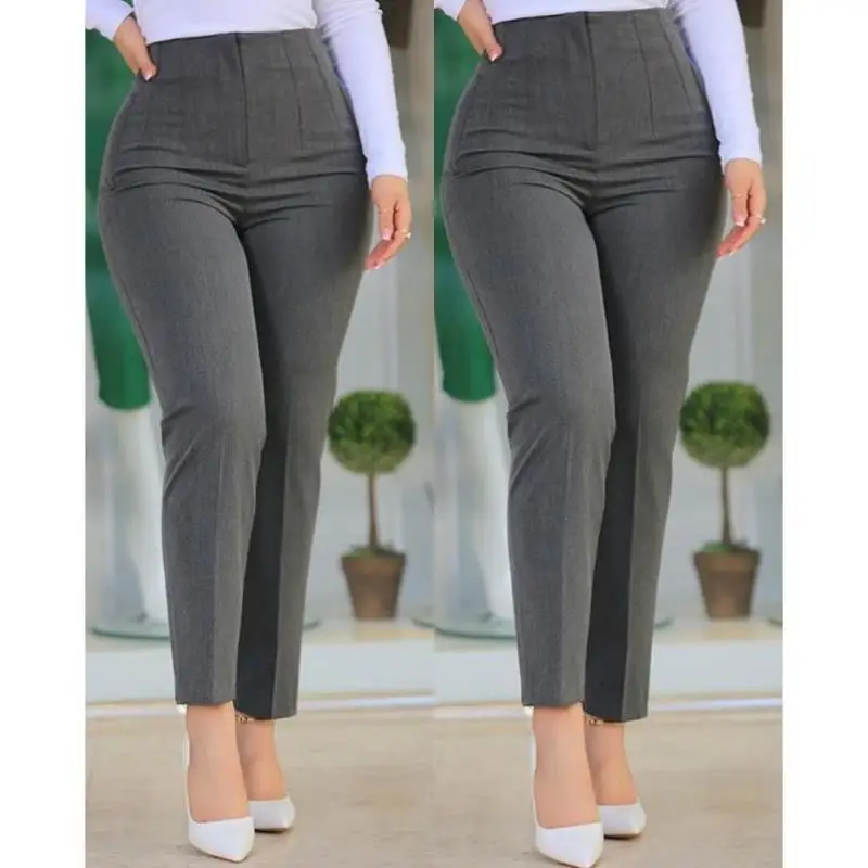 

Men's Casual Pants Women's Slim Pure Color Pleated High Waist Straight Leg Casual Trousers ex Neutral High Waist Trousers