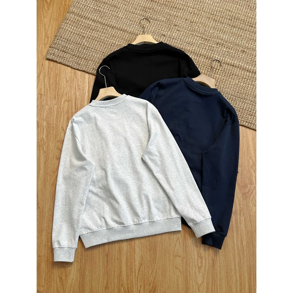 HAZZYS Men's Crewneck Sweatshirt Solid Color Athletic Pullover Minimalist Embroidered Long Sleeve Casual Fall Top