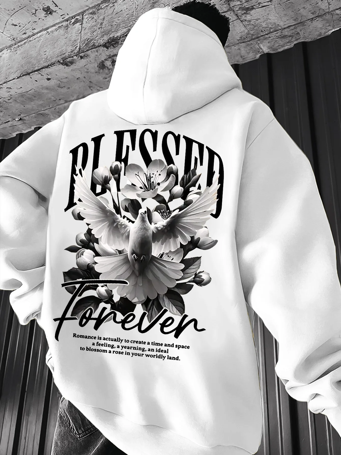 Men's Casual Loose Pigeon-print Fleece Thickened Hooded Sweatshirt for Autumn and Winter Wear