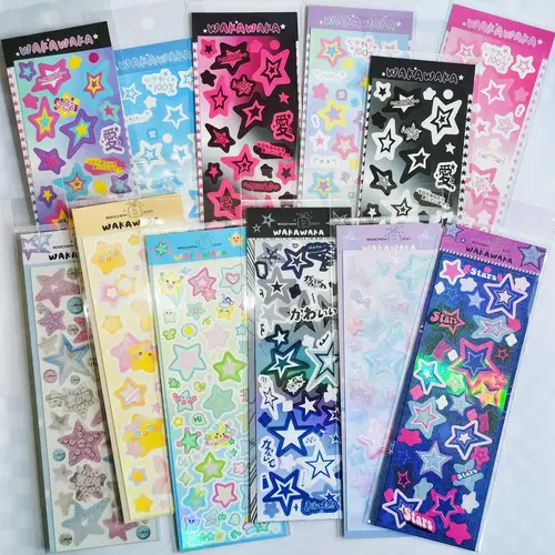 Pegatinas bonitas de estilo coreano para diario, decoración de Toploader KPOP, Material de álbum de recortes, sello decorativo holográfico de estrella Kawaii