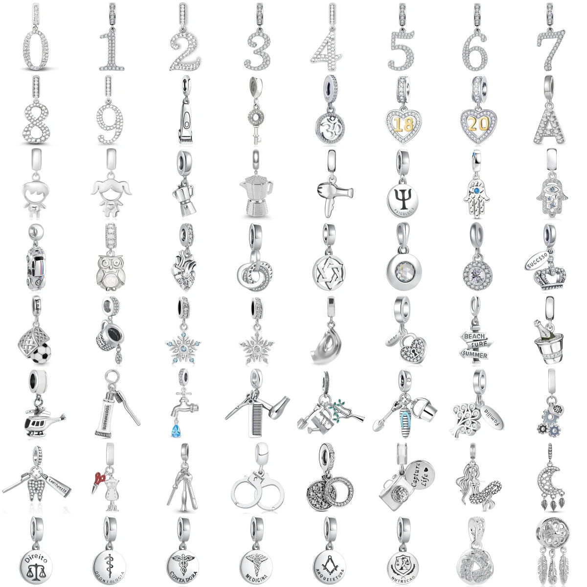 925 Sterling Silver Number Letter Sport Travel Profession Image Dangle Charms Fit DIY Jewelry Birthday Gift for Women Girls