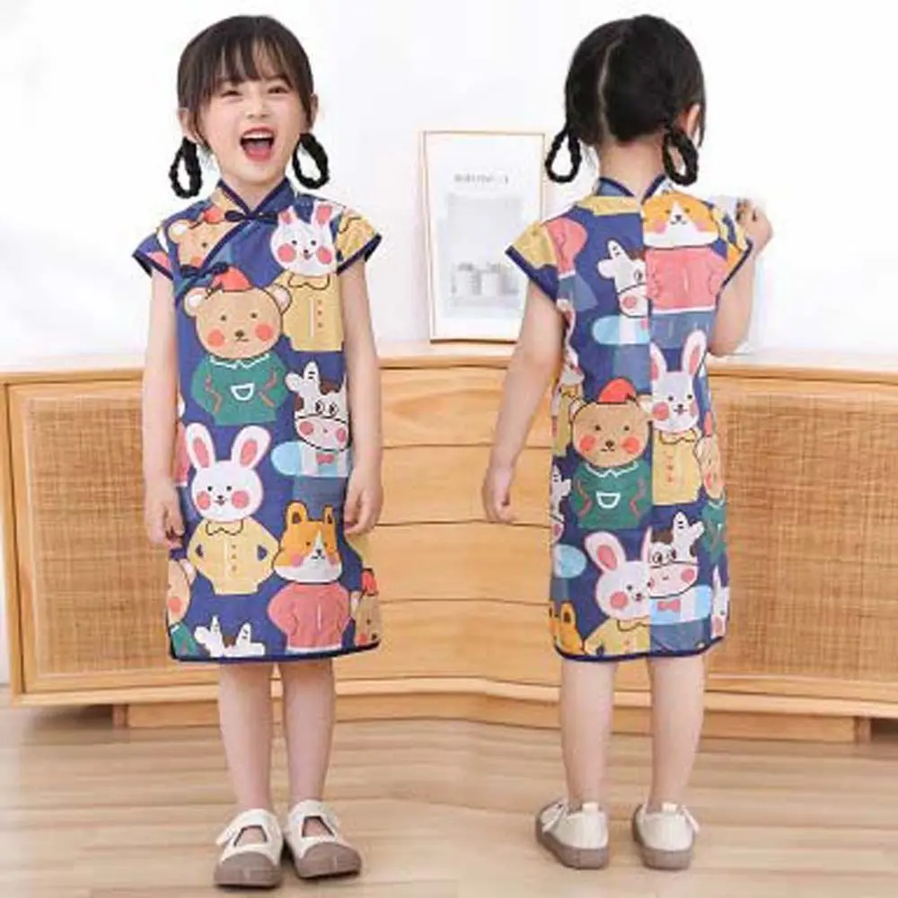 Cartoon Animals Children Cheongsam Princess Dress Girls Clothing Kids Girls Cartoon Skirt Panda Rabbits Traditional Dress