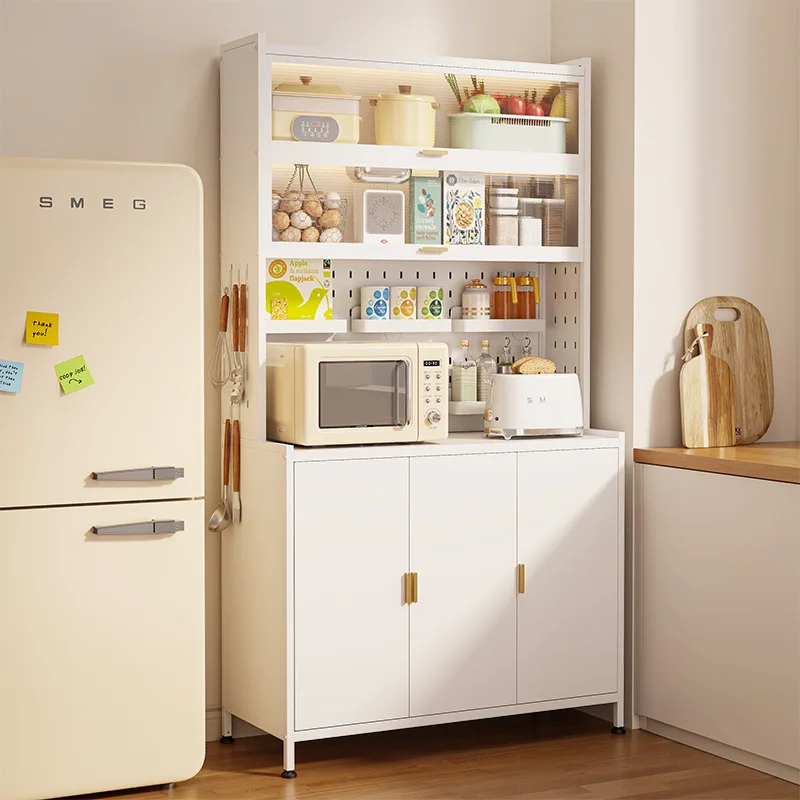 

Steel Kitchen Sideboard Floor to Ceiling Multi Layer Cabinet Microwave Shelf Double Door Storage Cupboard