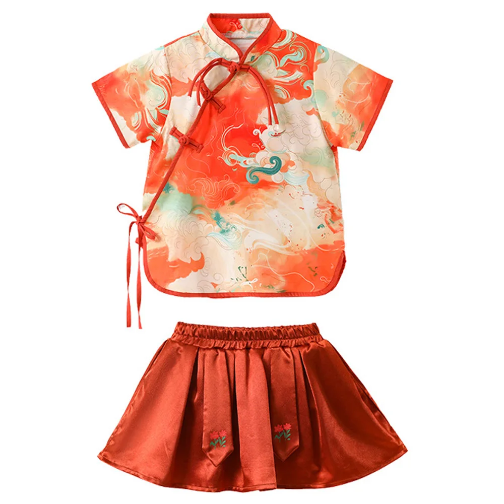 Kids China Dress Of The Tang Dynasty Chinese Traditional Colorful Clouds Print Tops Costume Pants For Children Boy Girl Clothing