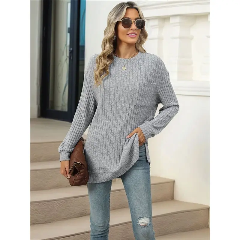 CYL-قميص نسائي طويل الأكمام سترة خريفية كاجوال سترة علوية ملابس خريفية فضفاضة مع جيوب