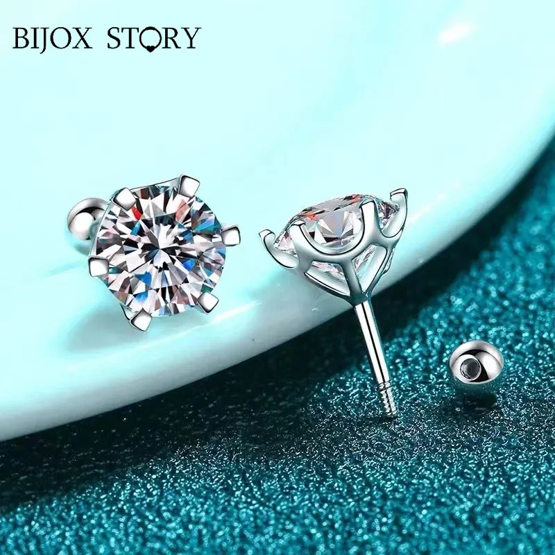 0.5-2ct Moissanite Screw Stud Earrings D Color 925 Sterling Silver 6 Prong Diamond Earrings For Women Wedding Fine Jewelry