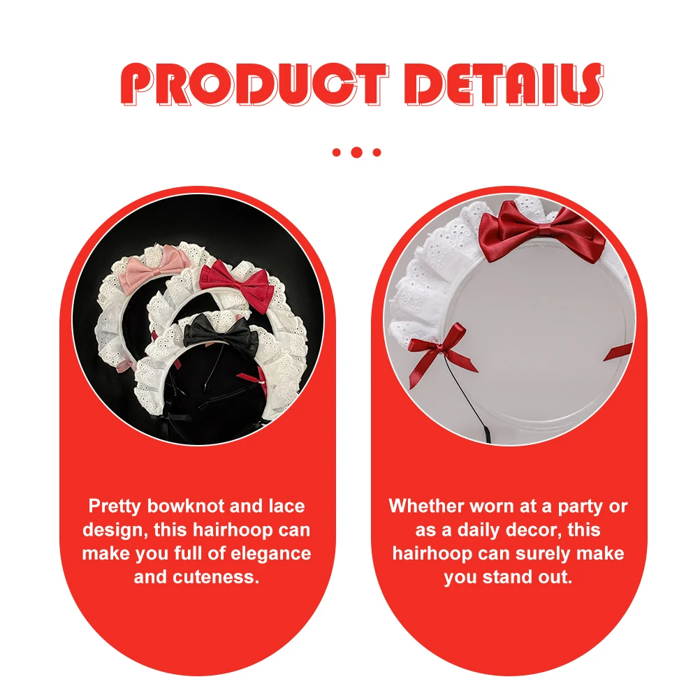 

2 pcs Girls Headbands Pretty Bowknot Lace Design Hair Hoops Party Headdress Red Cosplay Headpiece Durable Practical