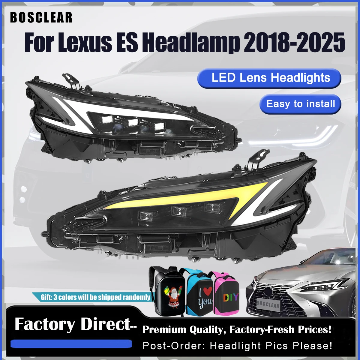 

Car Front Lamps Assembly For Lexus ES 200 260 300 2018-2025 Headlights Upgrade 2025 Style LED 3 Projector Lens Tools Accessories
