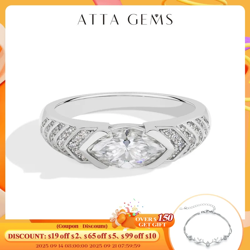 

ATTAGEMS Mariquise Cut 1CT Moissanite Ring For Women Men 925 Sterling Silver 18K Gold Plated Engagement Jewelry with Certificate