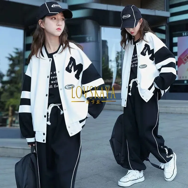 

Autumn Children Tracksuit Teen Girls Baseball Uniform Suits Sports Jackets Pants 2Pcs Outfits Loungewear