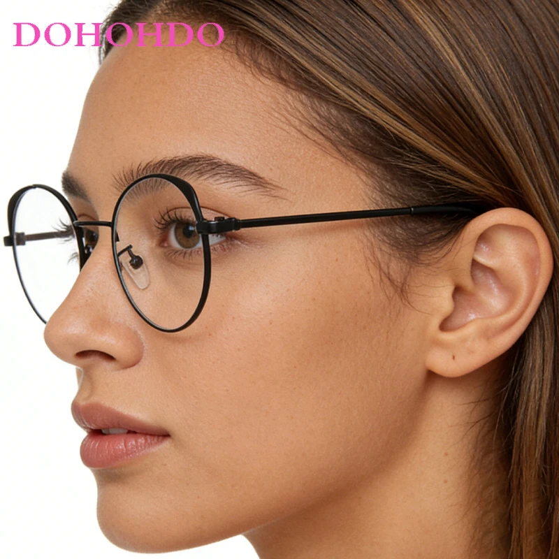 

2026 Fashion Designer Round Frame Cat Ear Glasses Men Women Brand Glasses Retro Glasses Frame Metal Flat Mirror Lentes Mujer