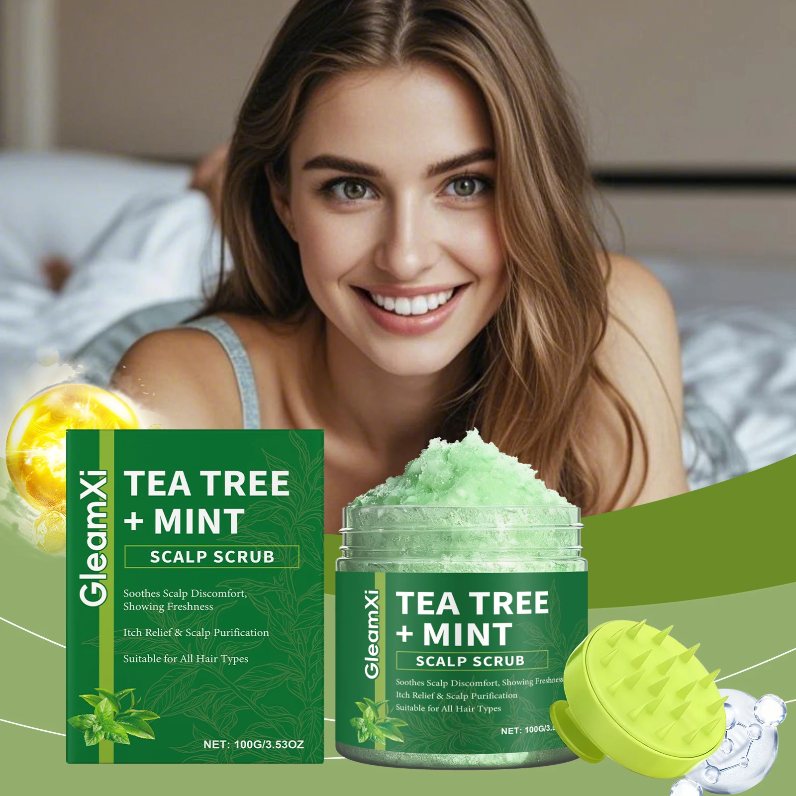 

GleamXi Tea Tree Strengthening Scrub Fragile Hair and Scalp Gently Cleanses Scalp Naturally Volumizes Smooths Adds Shine Hair