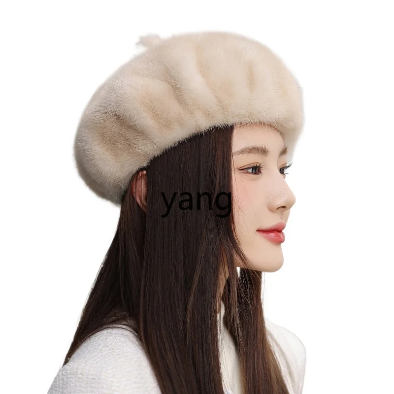 

LMM mink leather beret women's autumn and winter mink hat whole mink ear protector fashion