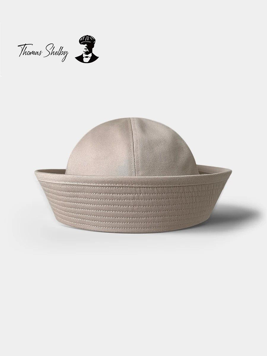 Gorra de Marinero Retro de la Serie Náutica Shelby, de Algodón Puro, Color Avena Claro de Baja Saturación, Unisex, Universal, Ancha