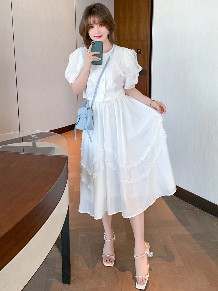 

Женский модный комплект MIUCO с шипающим воротником, юбка с вставками из бисера, юбка большого размера, летняя коллекция 2023,