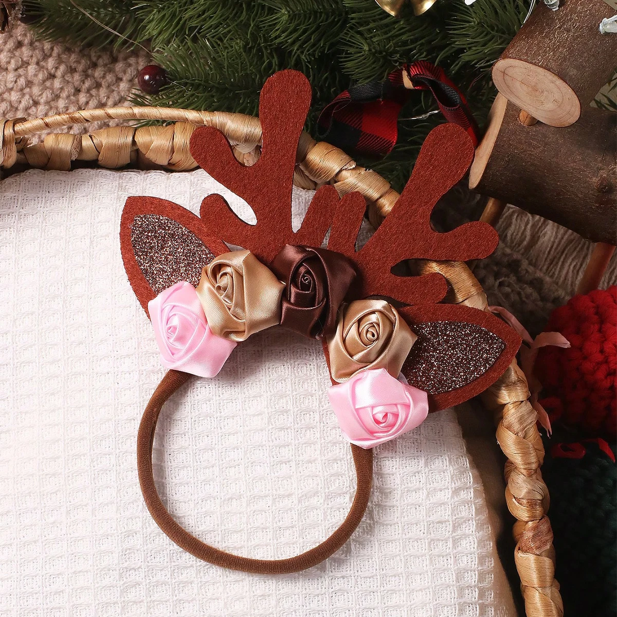 Ylsteed Newborn Girl Christmas Deer Outfit for Photo Shooting Infant Photography TUTU Skirt with Flower Headband Picture Props