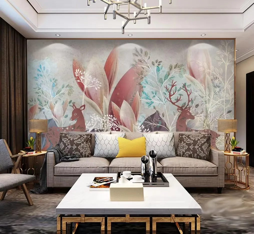 

Custom Mural Wallpaper Tropical Plant Leaf Elk Painted HD Background Wall Home Decor Living Room Bedroom Mural 3d wallpaper