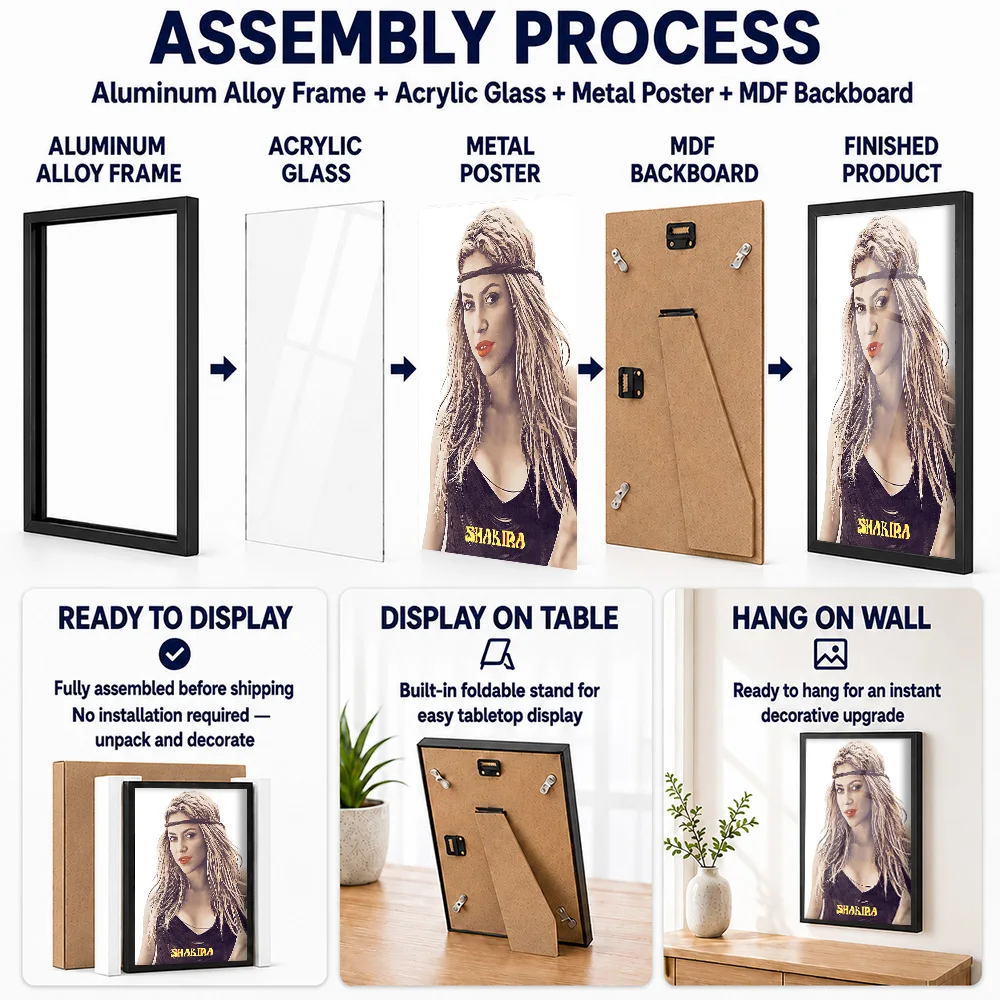 Shakira Framed Aluminum Metal Poster Customized Photo Vibrant Latin Music Style Wall Art For Dance Studio And Bedroom Fan Gift