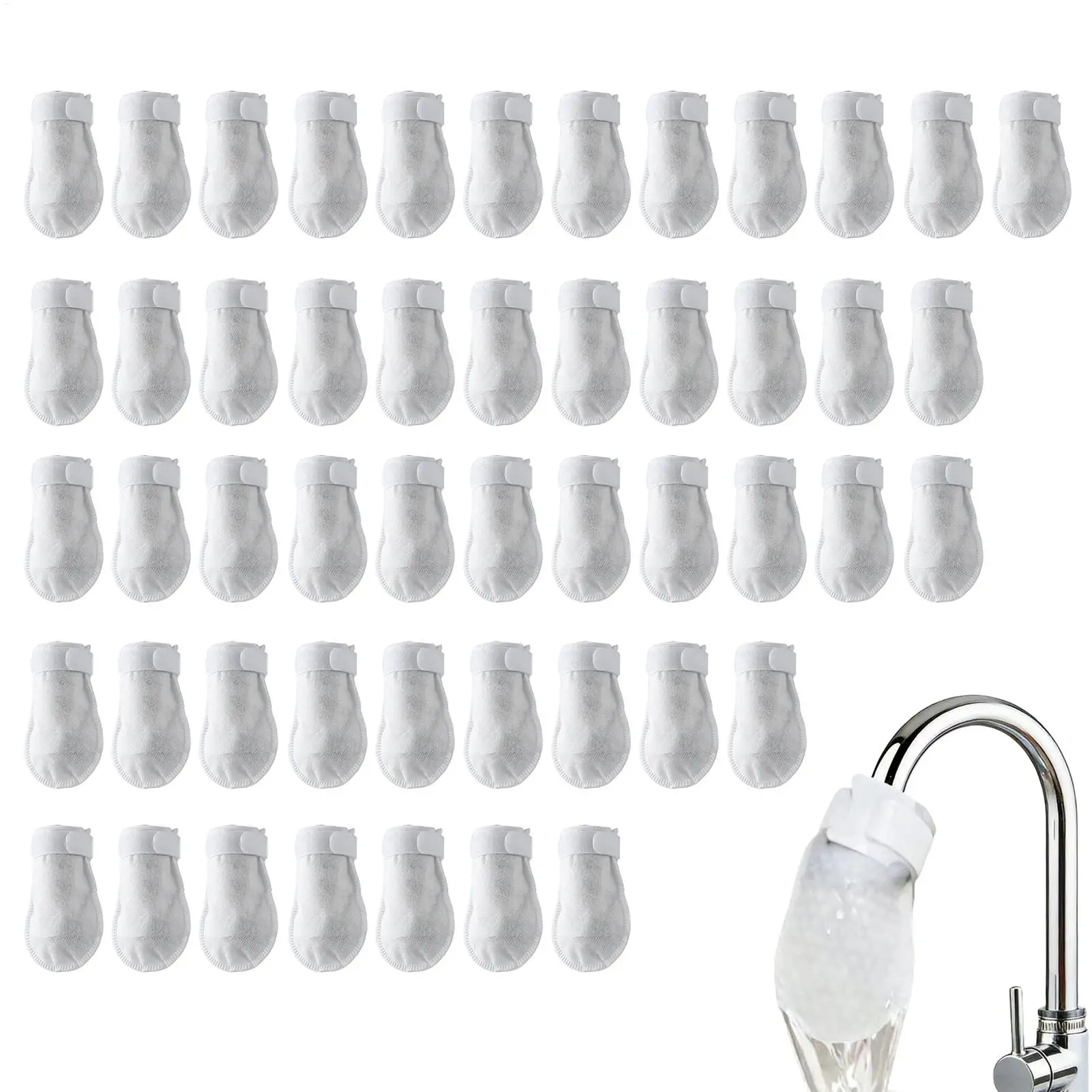 50 Pcs Faucet Filter Cotton Splash-Proof Pouch DIY Sediment Purifier Bag for Kitchen Sink Water Scale Sand Tap Home Bathroom
