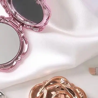 Portable Mini Mirror Retro Rose Flower Small Pocket Makeup Mirror Double Sided Hand Mirrors Compact Cosmetic Beauty Tool Gift