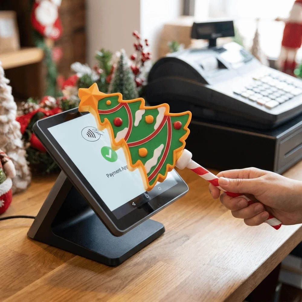 3D Printed Xmas Tree Shape Magic Wand Portable Handheld Christmas Payment Magic Wand Cute Plastic Credit Card Holder