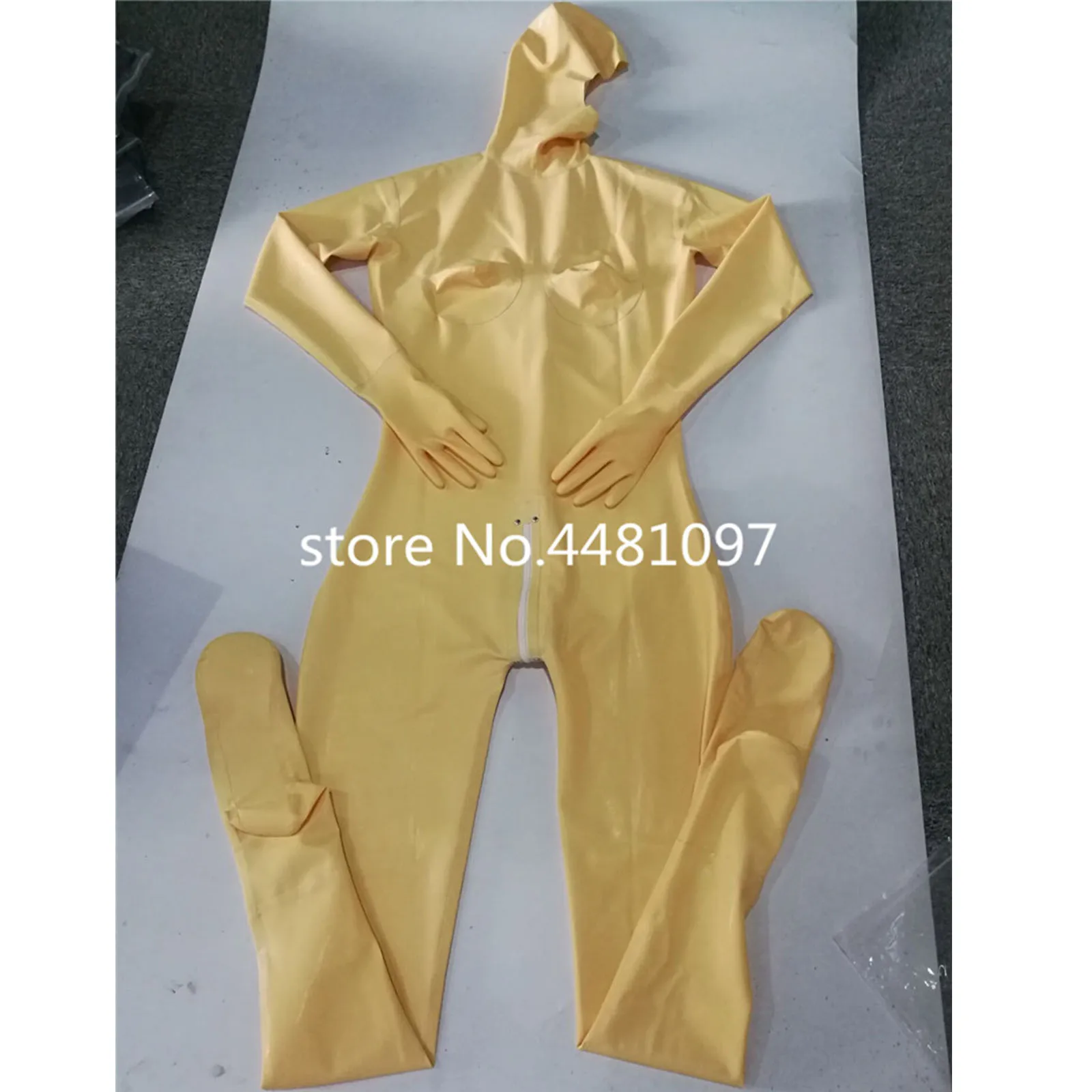 

Latex Catsuit Rubber Bodysuits with Back Zip Hoods Mask and Gloves Socks Full Set Halloween Cosplay Costume for Women