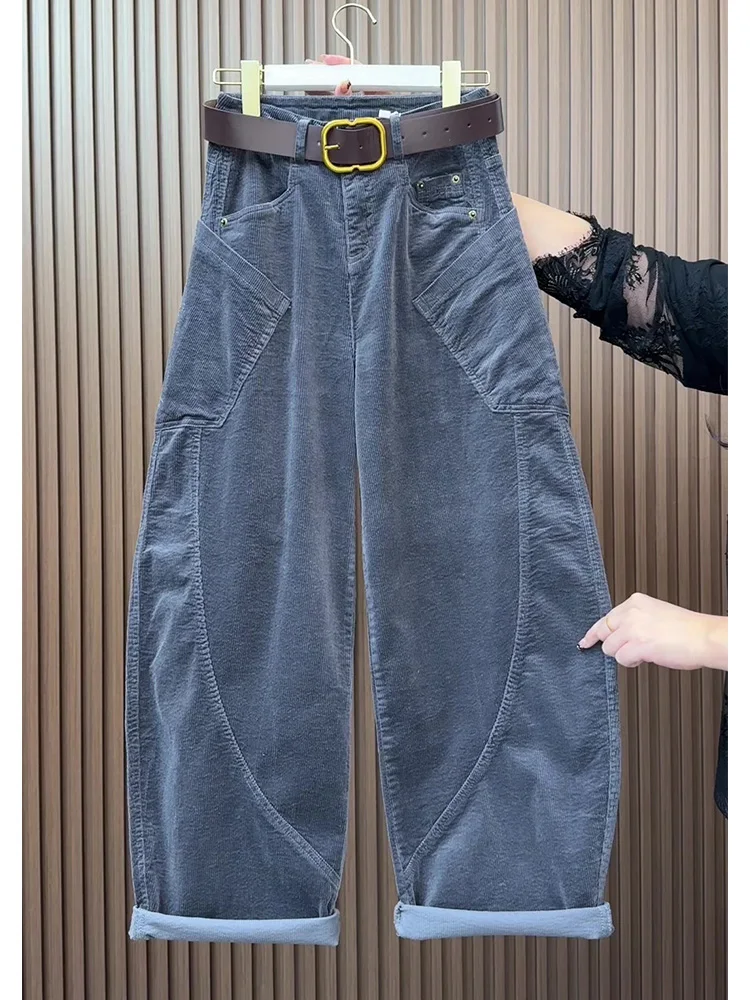 Women's solid harlen pants loose curved knife design fashionable casual autumn new versatile woolen wide leg floor pants
