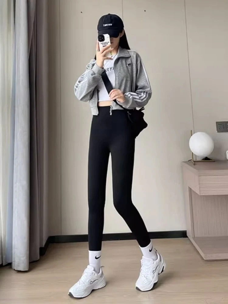 High Waist Thiened Fce arkskin Pants Women's Fitn Trousers with kets Yoga Bot plus Size Spring Autumn Winter