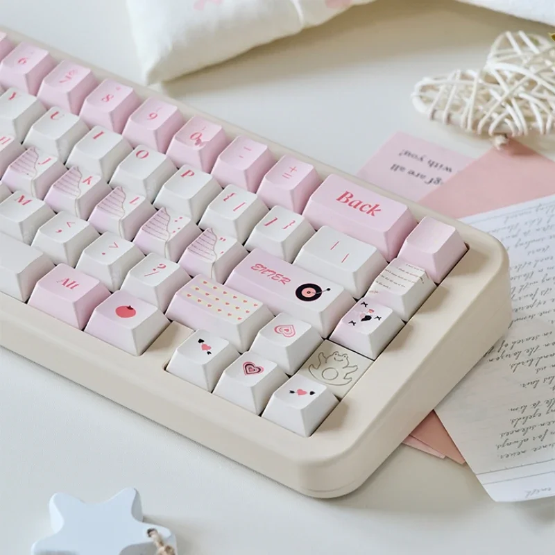 Notebook Theme Keycaps Set PBT Sublimation MOA/Cherry Profile Keycaps for Mechanical Keyboard Accessories Custom Pink Key Caps