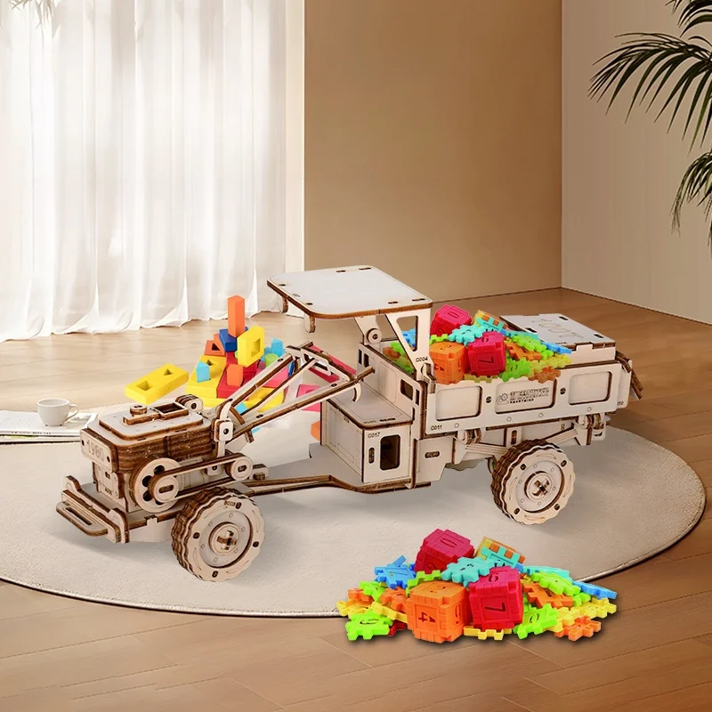 Tractor wooden assembled model 3d three-dimensional puzzle diy building blocks educational toys gifts